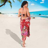Personalized Hawaii Christmas Sarong Mele Kalikimaka Chilling Shaka Santa Flamingo - Polynesian Pride