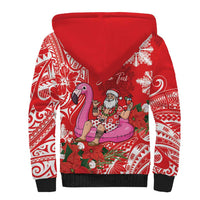 Personalized Hawaii Christmas Sherpa Hoodie Mele Kalikimaka Chilling Shaka Santa Flamingo LT14 - Polynesian Pride