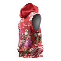 Personalized Hawaii Christmas Sleeveless Hoodie Mele Kalikimaka Chilling Shaka Santa Flamingo LT14 - Polynesian Pride