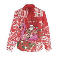 Personalized Hawaii Christmas Women Casual Shirt Mele Kalikimaka Chilling Shaka Santa Flamingo - Polynesian Pride