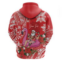 Personalized Hawaii Christmas Zip Hoodie Mele Kalikimaka Chilling Shaka Santa Flamingo LT14 - Polynesian Pride