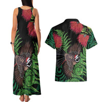 Meri Kirihimete New Zealand Couples Matching Tank Maxi Dress and Hawaiian Shirt Piwakawaka Koru Fern Mix Pohutukawa LT14 - Polynesian Pride