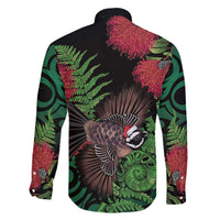 Meri Kirihimete New Zealand Family Matching Off The Shoulder Long Sleeve Dress and Hawaiian Shirt Piwakawaka Koru Fern Mix Pohutukawa LT14 - Polynesian Pride