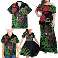 Meri Kirihimete New Zealand Family Matching Off Shoulder Maxi Dress and Hawaiian Shirt Piwakawaka Koru Fern Mix Pohutukawa LT14 - Polynesian Pride