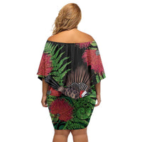 Meri Kirihimete New Zealand Family Matching Off Shoulder Short Dress and Hawaiian Shirt Piwakawaka Koru Fern Mix Pohutukawa LT14 - Polynesian Pride