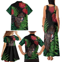 Meri Kirihimete New Zealand Family Matching Tank Maxi Dress and Hawaiian Shirt Piwakawaka Koru Fern Mix Pohutukawa LT14 - Polynesian Pride