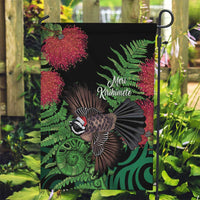 Meri Kirihimete New Zealand Garden Flag Piwakawaka Koru Fern Mix Pohutukawa LT14 Garden Flag Black - Polynesian Pride