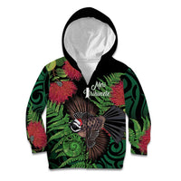Meri Kirihimete New Zealand Kid Hoodie Piwakawaka Koru Fern Mix Pohutukawa LT14 Zip Hoodie Black - Polynesian Pride
