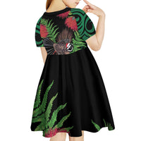 Meri Kirihimete New Zealand Kid Short Sleeve Dress Piwakawaka Koru Fern Mix Pohutukawa LT14 - Polynesian Pride