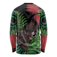 Meri Kirihimete New Zealand Long Sleeve Shirt Piwakawaka Koru Fern Mix Pohutukawa LT14 - Polynesian Pride