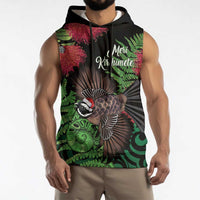 Meri Kirihimete New Zealand Sleeveless Hoodie Piwakawaka Koru Fern Mix Pohutukawa LT14 - Polynesian Pride