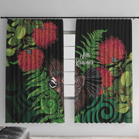 Meri Kirihimete New Zealand Window Curtain Piwakawaka Koru Fern Mix Pohutukawa LT14 With Hooks Black - Polynesian Pride