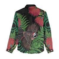 Meri Kirihimete New Zealand Women Casual Shirt Piwakawaka Koru Fern Mix Pohutukawa - Polynesian Pride