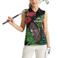 Meri Kirihimete New Zealand Women Sleeveless Polo Shirt Piwakawaka Koru Fern Mix Pohutukawa LT14 - Polynesian Pride