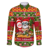 Personalised Hawaii Surfing Santa Christmas Family Matching Long Sleeve Bodycon Dress and Hawaiian Shirt Tropical Pineapple Mele Kalikimaka Quilt Pattern LT14 Dad's Shirt - Long Sleeve Red - Polynesian Pride