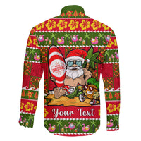 Personalised Hawaii Surfing Santa Christmas Family Matching Off Shoulder Short Dress and Hawaiian Shirt Tropical Pineapple Mele Kalikimaka Quilt Pattern LT14 - Polynesian Pride