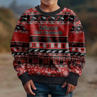 Personalised New Zealand Christmas Kid Ugly Christmas Sweater Aotearoa Kiwi Meri Kirihimete Red Version LT14 - Polynesian Pride