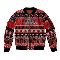 Personalised New Zealand Christmas Sleeve Zip Bomber Jacket Aotearoa Kiwi Meri Kirihimete Red Version LT14 Unisex Red - Polynesian Pride