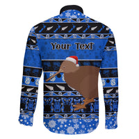 Personalised New Zealand Christmas Family Matching Off Shoulder Long Sleeve Dress and Hawaiian Shirt Aotearoa Kiwi Meri Kirihimete Blue Version LT14 - Polynesian Pride