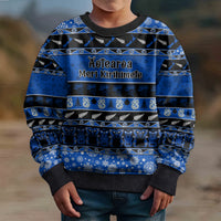 Personalised New Zealand Christmas Kid Ugly Christmas Sweater Aotearoa Kiwi Meri Kirihimete Blue Version LT14 - Polynesian Pride