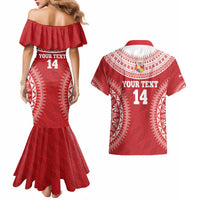 Custom Tonga Mate Maa Couples Matching Mermaid Dress and Hawaiian Shirt Go Champions Tongan Ngatu - Red LT14 - Polynesian Pride