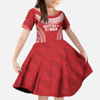 Custom Tonga Mate Maa Family Matching Off The Shoulder Long Sleeve Dress and Hawaiian Shirt Go Champions Tongan Ngatu - Red LT14 Daughter's Dress Red - Polynesian Pride