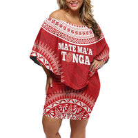Custom Tonga Mate Maa Family Matching Off Shoulder Short Dress and Hawaiian Shirt Go Champions Tongan Ngatu - Red LT14 Mom's Dress Red - Polynesian Pride