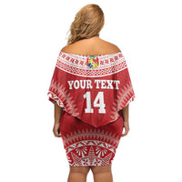 Custom Tonga Mate Maa Family Matching Off Shoulder Short Dress and Hawaiian Shirt Go Champions Tongan Ngatu - Red LT14 - Polynesian Pride