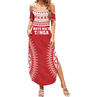 Custom Tonga Mate Maa Family Matching Summer Maxi Dress and Hawaiian Shirt Go Champions Tongan Ngatu - Red LT14 Mom's Dress Red - Polynesian Pride