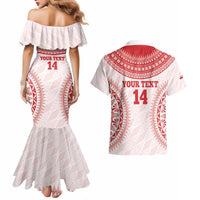 Custom Tonga Mate Maa Couples Matching Mermaid Dress and Hawaiian Shirt Go Champions Tongan Ngatu - White LT14 - Polynesian Pride