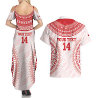Custom Tonga Mate Maa Couples Matching Summer Maxi Dress and Hawaiian Shirt Go Champions Tongan Ngatu - White LT14 - Polynesian Pride