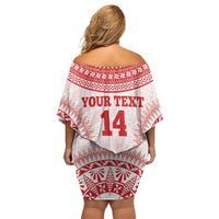 Custom Tonga Mate Maa Family Matching Off Shoulder Short Dress and Hawaiian Shirt Go Champions Tongan Ngatu - White LT14 - Polynesian Pride