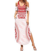 Custom Tonga Mate Maa Family Matching Summer Maxi Dress and Hawaiian Shirt Go Champions Tongan Ngatu - White LT14 Mom's Dress White - Polynesian Pride