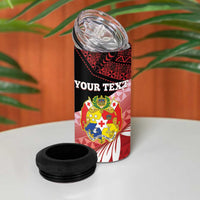 Personalised Mate Maa Tonga XIII 4 in 1 Can Cooler Tumbler Tongan Kupesi Ngatu - Rugby Style LT14 - Polynesian Pride