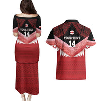 Custom Mate Maa Tonga XIII Couples Matching Puletasi and Hawaiian Shirt Tongan Kupesi Ngatu - Rugby Style LT14 - Polynesian Pride