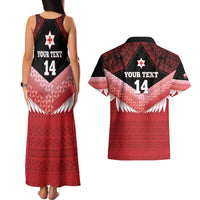 Custom Mate Maa Tonga XIII Couples Matching Tank Maxi Dress and Hawaiian Shirt Tongan Kupesi Ngatu - Rugby Style LT14 - Polynesian Pride