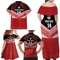 Custom Mate Maa Tonga XIII Family Matching Off Shoulder Maxi Dress and Hawaiian Shirt Tongan Kupesi Ngatu - Rugby Style LT14 - Polynesian Pride