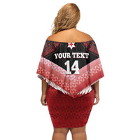 Custom Mate Maa Tonga XIII Family Matching Off Shoulder Short Dress and Hawaiian Shirt Tongan Kupesi Ngatu - Rugby Style LT14 - Polynesian Pride