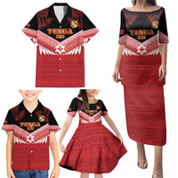Custom Mate Maa Tonga XIII Family Matching Puletasi and Hawaiian Shirt Tongan Kupesi Ngatu - Rugby Style LT14 - Polynesian Pride