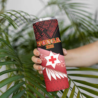 Personalised Mate Maa Tonga XIII Skinny Tumbler Tongan Kupesi Ngatu - Rugby Style LT14 - Polynesian Pride