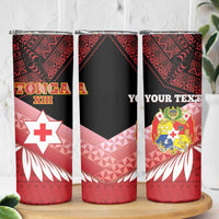 Personalised Mate Maa Tonga XIII Skinny Tumbler Tongan Kupesi Ngatu - Rugby Style LT14 - Polynesian Pride