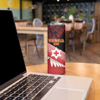 Personalised Mate Maa Tonga XIII Skinny Tumbler Tongan Kupesi Ngatu - Rugby Style LT14 - Polynesian Pride