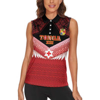 Custom Mate Maa Tonga XIII Women Sleeveless Polo Shirt Tongan Kupesi Ngatu - Rugby Style LT14 - Polynesian Pride