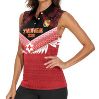 Custom Mate Maa Tonga XIII Women Sleeveless Polo Shirt Tongan Kupesi Ngatu - Rugby Style LT14 - Polynesian Pride