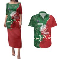 Custom Tonga And Australia Rugby Couples Matching Puletasi and Hawaiian Shirt Mate Maa Tongan Ngatu Mix Kangaroos Aboriginal LT14 Green - Polynesian Pride