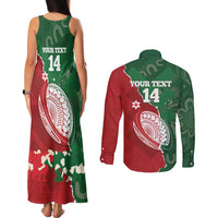 Custom Tonga And Australia Rugby Couples Matching Tank Maxi Dress and Long Sleeve Button Shirt Mate Maa Tongan Ngatu Mix Kangaroos Aboriginal LT14 - Polynesian Pride