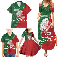 Custom Tonga And Australia Rugby Family Matching Summer Maxi Dress and Hawaiian Shirt Mate Maa Tongan Ngatu Mix Kangaroos Aboriginal LT14 - Polynesian Pride