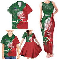 Custom Tonga And Australia Rugby Family Matching Tank Maxi Dress and Hawaiian Shirt Mate Maa Tongan Ngatu Mix Kangaroos Aboriginal LT14 - Polynesian Pride