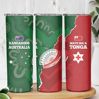 Tonga And Australia Rugby Skinny Tumbler Mate Maa Tongan Ngatu Mix Kangaroos Aboriginal LT14 - Polynesian Pride