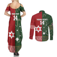 Custom Mate Maa Tonga And Kangaroo Australia Couples Matching Summer Maxi Dress and Long Sleeve Button Shirt Tongan Kupesi Mix Aboriginal Art LT14 - Polynesian Pride